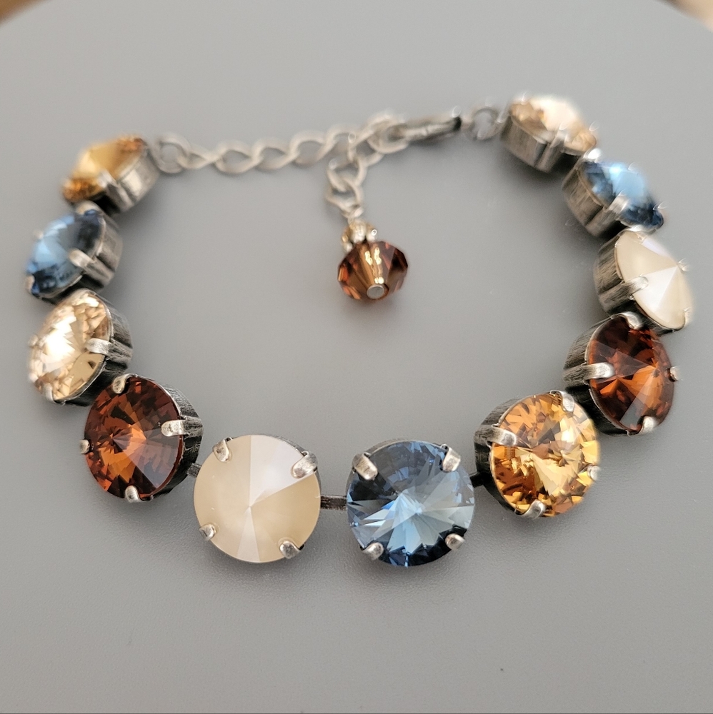 Austrian Crystal Tennis Bracelet in Antique Brass - Picture 7 of 8